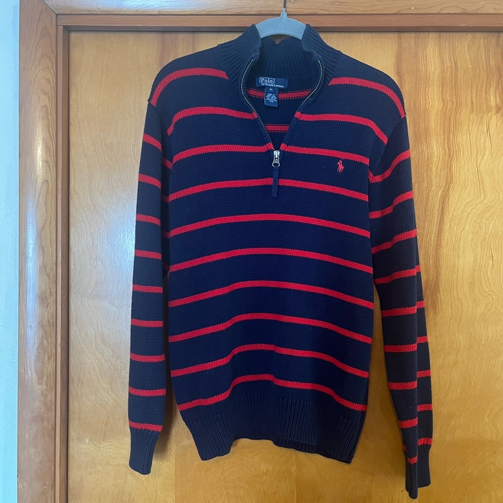 Polo by Ralph Lauren Black and Red Zip-Up Sweater
